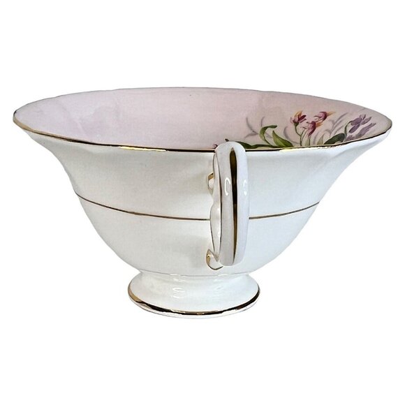 Vintage EB Foley Bone China Tea Cup And Saucer Floral Pink White Flower Gold Rim - Picture 7 of 12